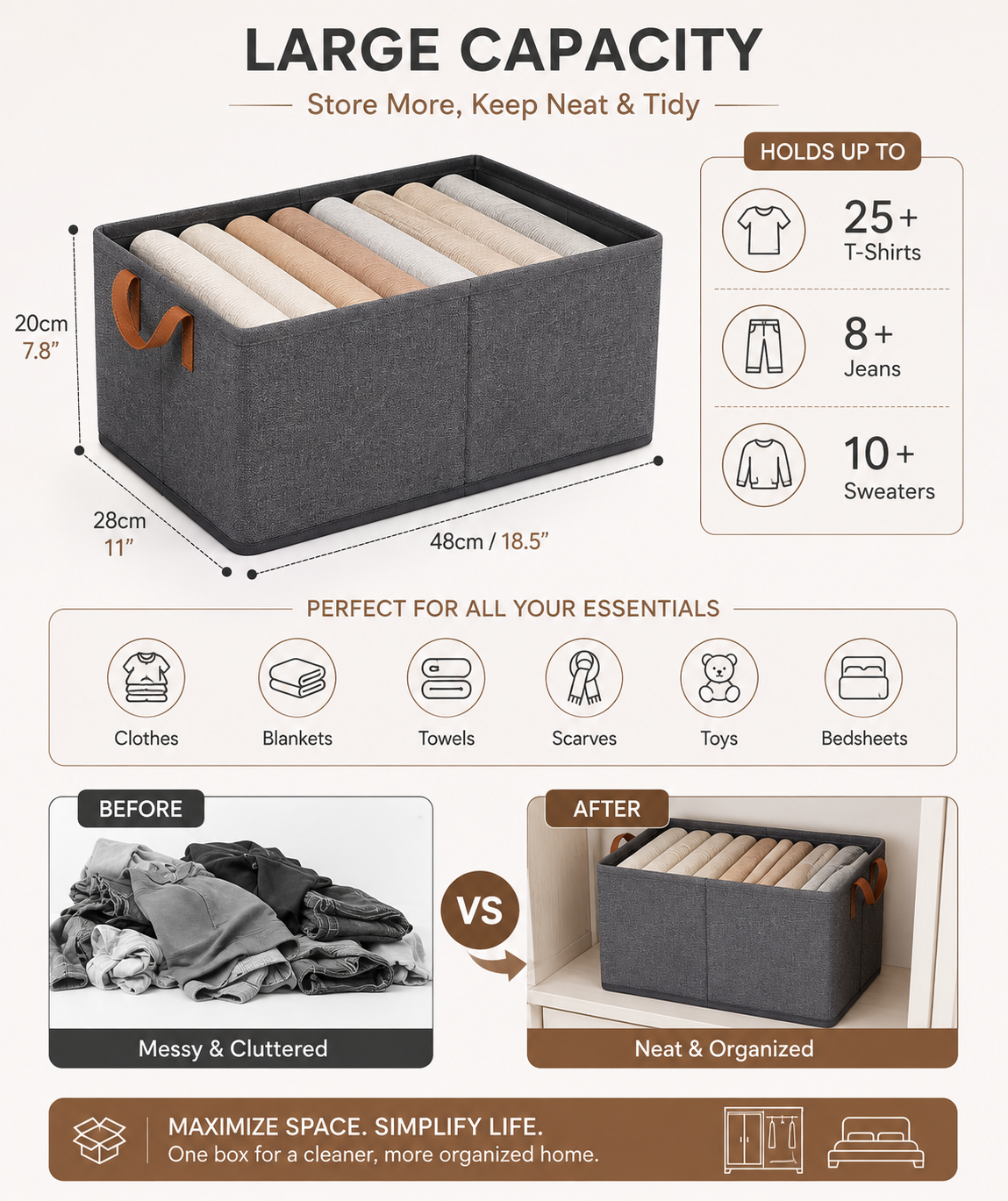Foldable Clothes Organizer (Pack of 2 )