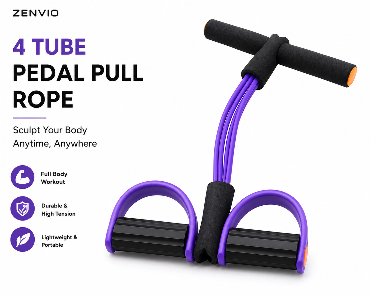 4-Tube Yoga Pedal Pull Reducer Resistance Band, Crossfit Exercise Fitness Tummy Body Building Equipment, for Abdomen/Waist/Arm/Leg Stretching...