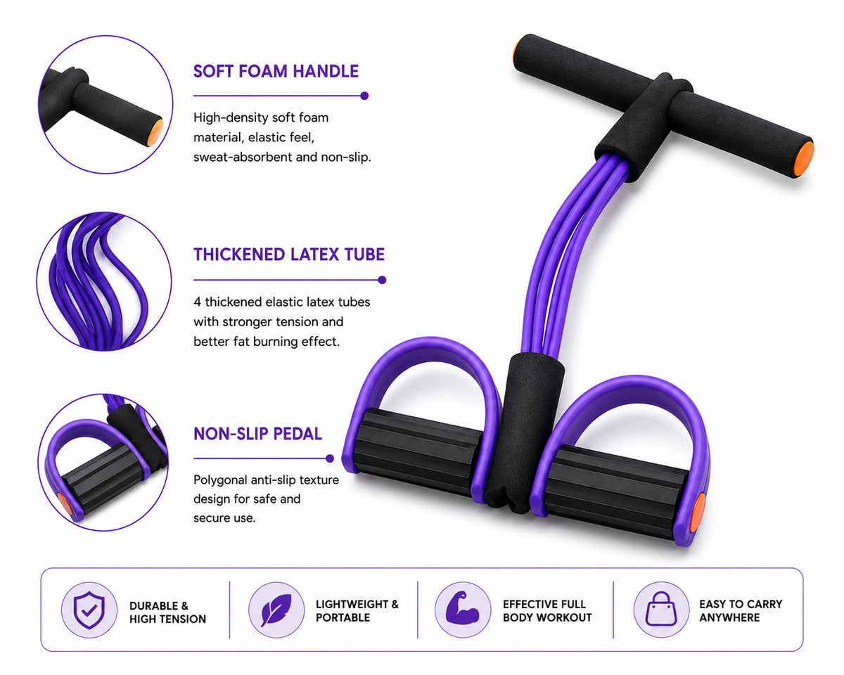 4-Tube Yoga Pedal Pull Reducer Resistance Band, Crossfit Exercise Fitness Tummy Body Building Equipment, for Abdomen/Waist/Arm/Leg Stretching...
