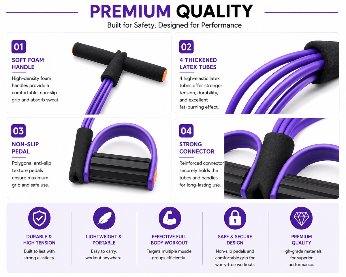 4-Tube Yoga Pedal Pull Reducer Resistance Band, Crossfit Exercise Fitness Tummy Body Building Equipment, for Abdomen/Waist/Arm/Leg Stretching...